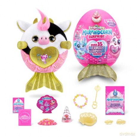 Rainbocorns Mermaidcorn Series 7 Sea-Sea the Cow - Collectible Plush - Mermaid Surprises, Cuddle Plush Stuffed Animal, Stickers (Cow)