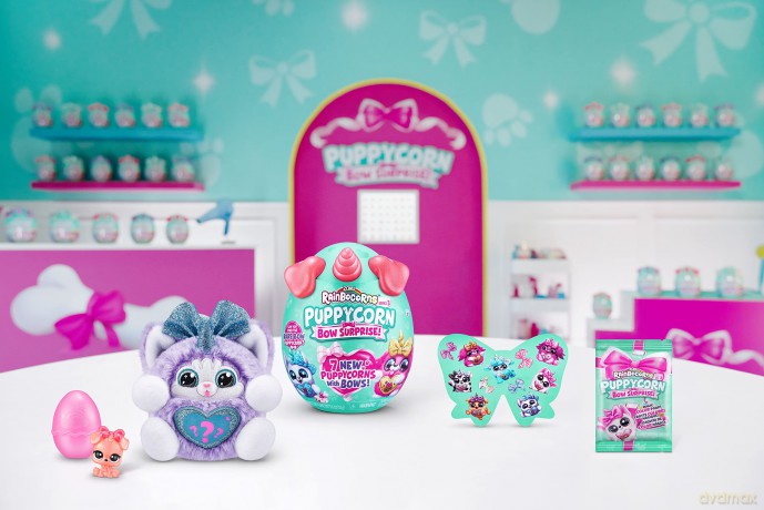 Rainbocorns Puppycorn Bow Surprise, Puppycorn Series 3, Rufus the Husky - Collectible Plush - 5 Layers of Surprises, Peel and Reveal Heart, Stickers, Slime, Ages 3+ (Husky)