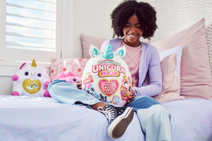Rainbocorns Unicorn Rescue Surprise, Disco - Collectible Plush - Giant Egg, Over 25 Surprises Inside, 35 cm, Cuddle Plush Stuffed Animal, Rings, Stickers, Wearable Accessories (Disco Unicorn)