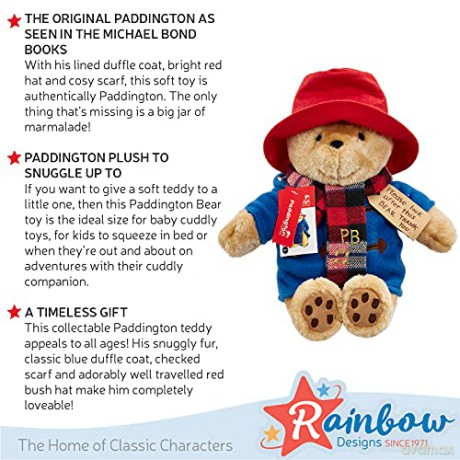Rainbow Designs Commemorative Paddington Bear Teddy with Scarf - Inspired by Peggy Fortnums Illustrations - Premium Quality, Large Cuddly Paddington Toy
