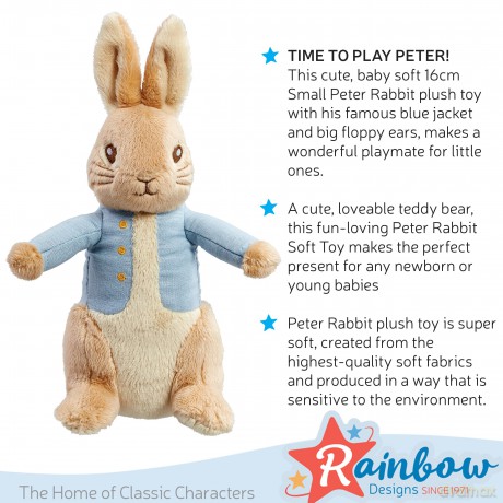 Rainbow Designs Offical Peter Rabbit 16cm Soft Toy - Newborn Baby Gifts - Big Plushies - Stuffed Animal - Beatrix Potter - Cuddly Soft Toy