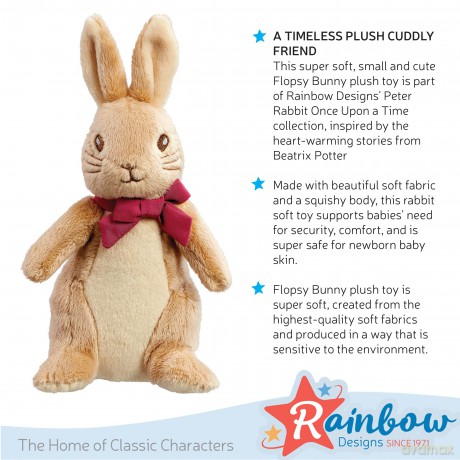 Rainbow Designs Official Peter Rabbit 16cm Small Flopsy - Newborn Baby Gifts - Big Plushies - Stuffed Animal - Beatrix Potter - Cuddly Soft Toy