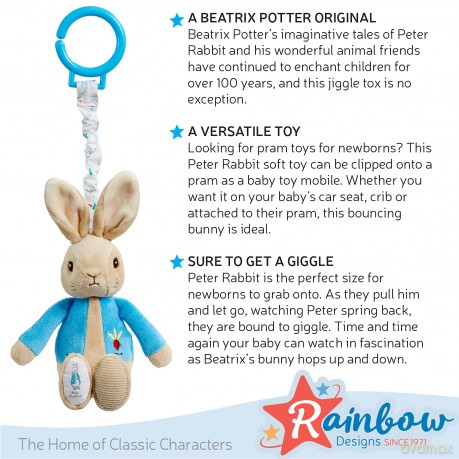Rainbow Designs PO1451 Beatrix Potter Peter Rabbit Jiggle Attachable Soft Toy - Unisex Pram Toy for Toddlers and Babies
