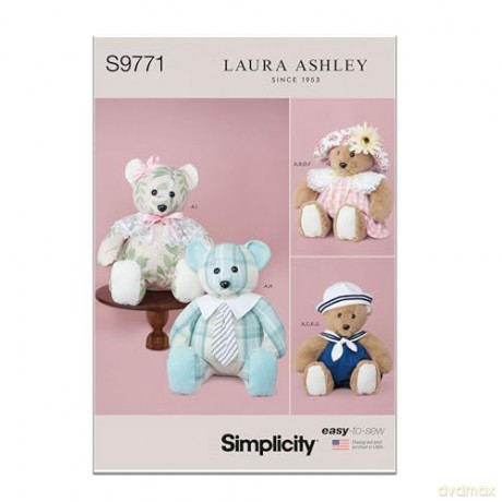 SIMPLICITY SS9771OS Plush Bear with Clothes and Hats by Laura Ashley OS (ONE Size)