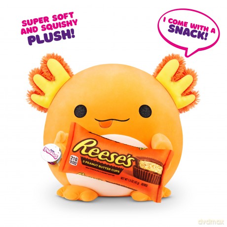 Snackles Series 1 Axolotl (Reese Pieces), Surprise Medium Plush, Ultra Soft Plush, 28 cm, Collectible Plush with Real Brands (Axolotl)