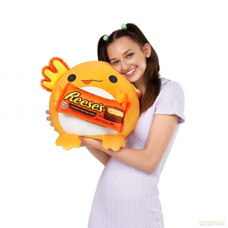 Snackles Series 1 Axolotl (Reese Pieces), Surprise Medium Plush, Ultra Soft Plush, 28 cm, Collectible Plush with Real Brands (Axolotl)
