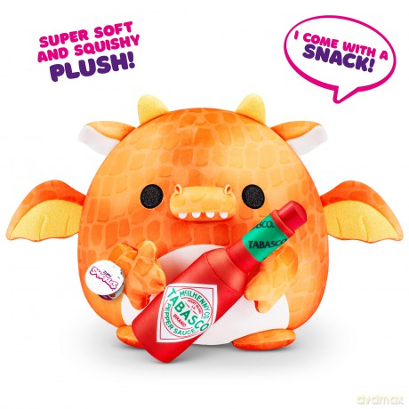 Snackles Series 1 Dragon (Tabasco), Surprise Medium Plush, Ultra Soft Plush, 28 cm, Collectible Plush with Real Brands (Dragon)