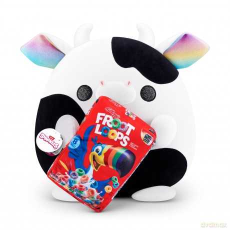 Snackles Super Sized 35 cm, Cow (Froot Loops), by ZURU Cuddly Squishy Comfort 35 cm Plush with License Snack Brand Accessory (Cow)