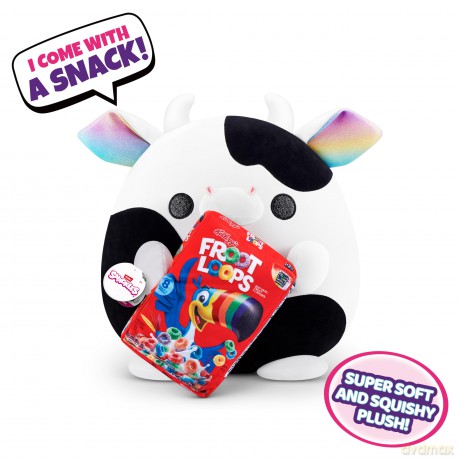 Snackles Super Sized 35 cm, Cow (Froot Loops), by ZURU Cuddly Squishy Comfort 35 cm Plush with License Snack Brand Accessory (Cow)