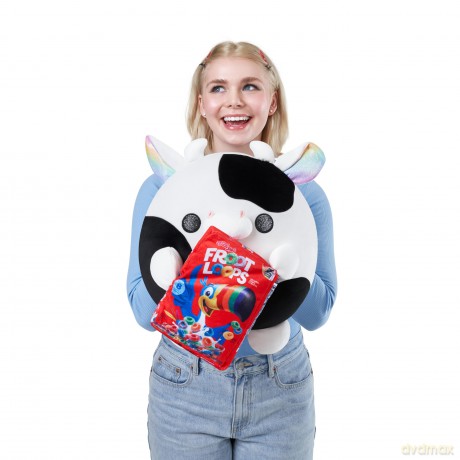 Snackles Super Sized 35 cm, Cow (Froot Loops), by ZURU Cuddly Squishy Comfort 35 cm Plush with License Snack Brand Accessory (Cow)