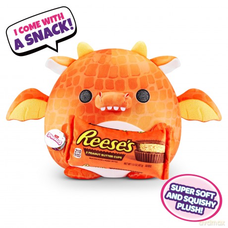 Snackles Super Sized 35 cm, Dragon (Reeses), by ZURU Cuddly Squishy Comfort 35 cm Plush with License Snack Brand Accessory (Dragon)