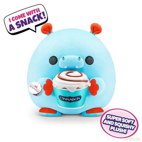 Snackles Super Sized 35 cm, Hippo (Cinnabon), by ZURU Cuddly Squishy Comfort 35 cm Plush with License Snack Brand Accessory (Hippo)