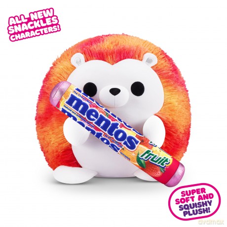 Snackles, Series 2, Hedgehog (Mentos, Fruit), Plush Toy, Cuddly Squishy Comfort Plush with License Snack Brand Accessory, Small (20 cm), Brown Box, (Hedgehog)