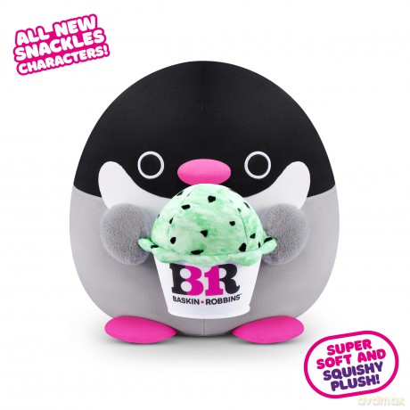Snackles, Series 2, Penguin (Baskin Robbin), Plush Toy, Small (20 cm), Brown Box, (Penguin)