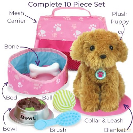 Sophias Baby Doll Puppy Dog with Carrier Includes 8 Interactive Accessories for 16-18" Baby Dolls, No Doll Included, Suitable with Our Generation Dolls, Baby Annabell Dolls