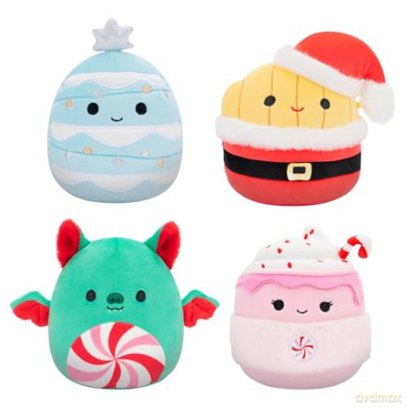 Squishmallows Original 5-Inch Holiday 4-Pack - Ethel Hot Chocolate, Floyd French Fries, Keiko Blue Christmas Tree, Ricardo Peppermint Bat - Official Jazwares Plush