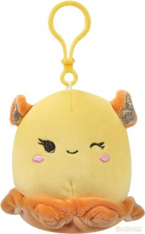 Squishmallows SQCR05530 3.5 Inch Clip-On 5 Pack-Blue Skunk, Cream Bat, Purple Beetle, Lime Greem Llama, Yellow Dumbo Octopus, Multicolour