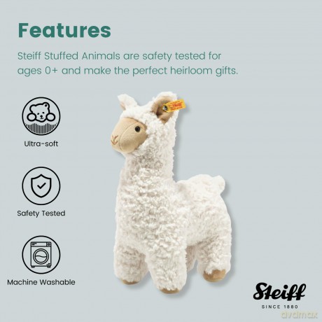 Steiff 069543 Animals Soft Cuddly Friends Leandro llama, Whisper White, 29 cm