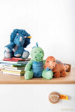 Steiff 087806 Soft Cuddly Friends Dixi triceratops, pe,28 cm, Aegean Blue