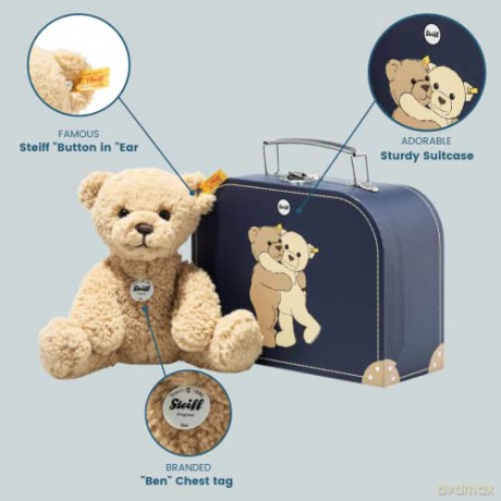 Steiff 114021 Ben Teddy bear 21 beige in suitcase