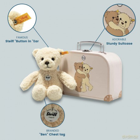 Steiff 114038 Mila Teddy bear 21 vanilla in suitcase, Autumn Blonde