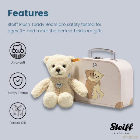 Steiff 114038 Mila Teddy bear 21 vanilla in suitcase, Autumn Blonde