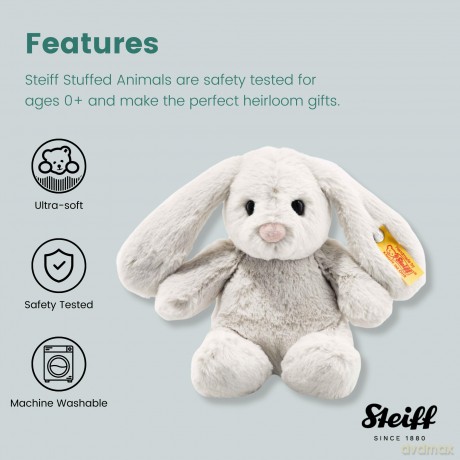 Steiff Soft Cuddly Friends Hoppie Rabbit, Light Grey, 18, 80463, Rainy Day