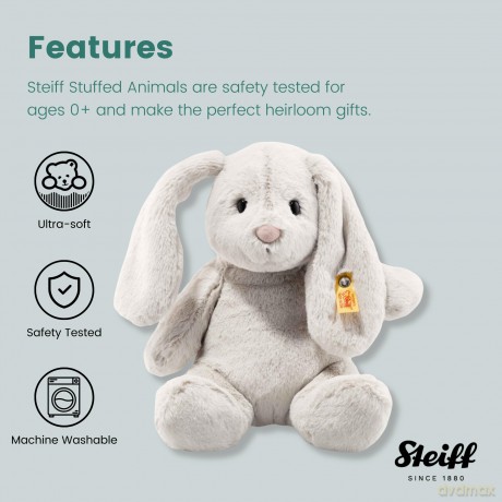 Steiff Soft Cuddly Friends Hoppie Rabbit, Light Grey, 28 cm, 80470, Rainy Day