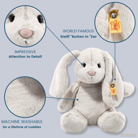 Steiff Soft Cuddly Friends Hoppie Rabbit, Light Grey, 28 cm, 80470, Rainy Day