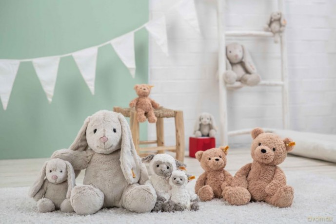 Steiff Soft Cuddly Friends Hoppie Rabbit, Light Grey, 38, Rainy Day
