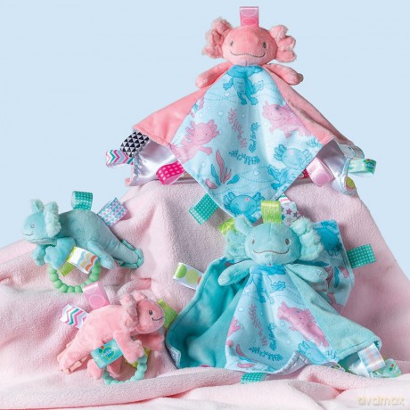 Taggies Stuffed Animal Lovey Security Blanket with Sensory Tags, 33 x 33 cm, Fizzy Aqua Axolotl
