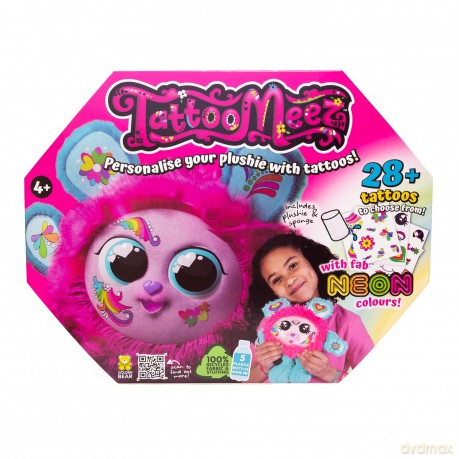 TattooMeez Pink, tattoos for kids to create a personalised teddy bear, with the neon temporary tattoos also suitable skin. Peel, tattoo and unbox, fun personalised gifts for kids.