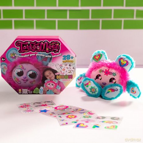 TattooMeez Pink, tattoos for kids to create a personalised teddy bear, with the neon temporary tattoos also suitable skin. Peel, tattoo and unbox, fun personalised gifts for kids.