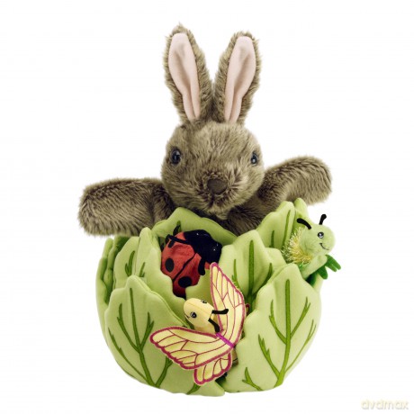 The Puppet Company - Hide Away Puppets - Rabbit in A Lettuce with 3 Mini Beasts Hand Puppet, Assorted Colours, 33 centimeters
