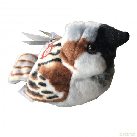 Wild Republic 19599 House Sparrow with Authentic Bird Sound, Soft Toy for Kids, 13cm, White-Brown