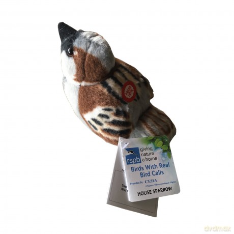 Wild Republic 19599 House Sparrow with Authentic Bird Sound, Soft Toy for Kids, 13cm, White-Brown