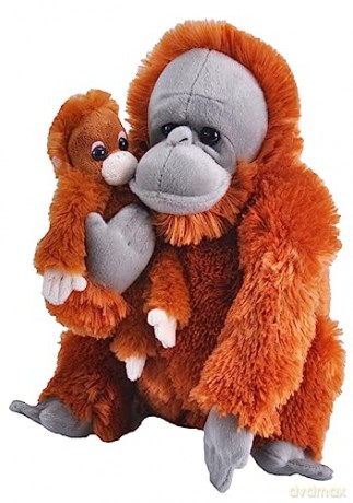 Wild Republic 23476 Mom and Baby Orangutan Plush Stuffed Animal, Toy, Gifts for Kids,Orange