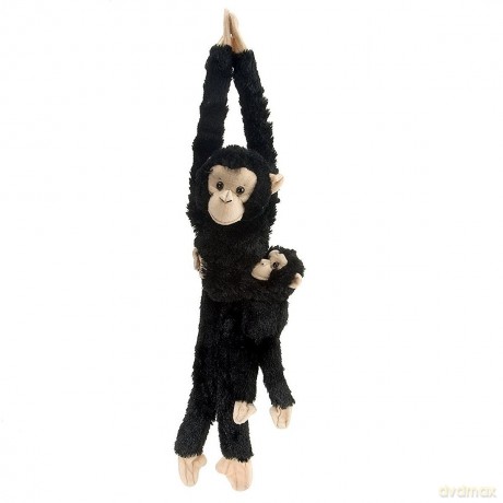 Wild Republic 51 cm Hanging Monkey Chimp Mama with Baby Plush, Chimpanzee