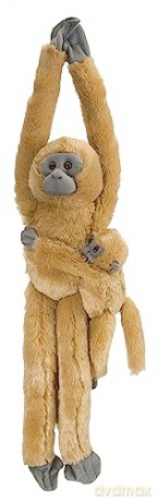 Wild Republic Europe 51 cm Hanging Monkey Common Langur Mama with Baby Plush,Beige