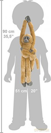 Wild Republic Europe 51 cm Hanging Monkey Common Langur Mama with Baby Plush,Beige