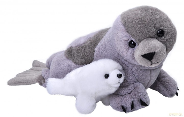 Wild Republic Mom and Baby Harp Seal, Stuffed Animal, 14 Inches, Gift for Kids, Plush Toy, Fill is Spun Recycled Water Bottles