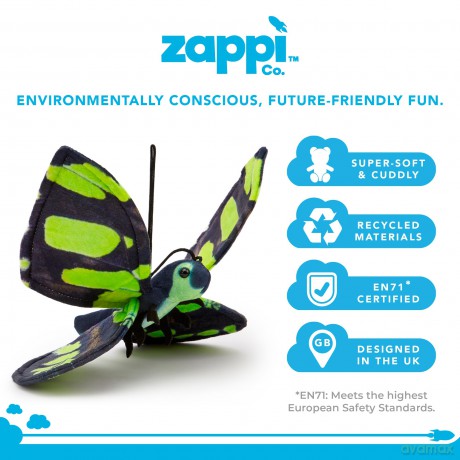 Zappi Co 100% Recycled Plush Malachite Butterfly Toy (28.5cm Width) Stuffed Soft Cuddly Eco Friendly animals Collection For New Born Child First kid
