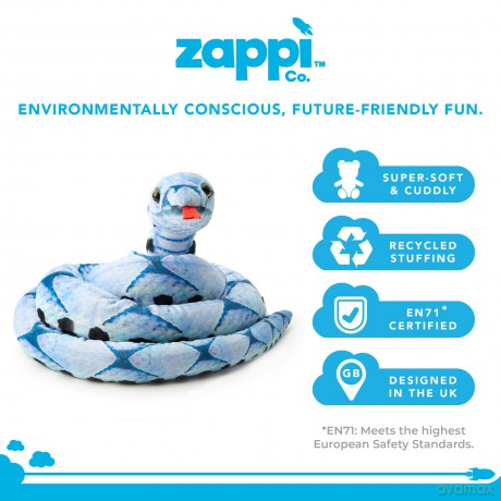 Zappi Co Kids Stuffed Realistic Lifelike Plush Snake Toy - Part of Safari Animals Collection, Perfect for Kids (180 cm Length)(Blue Beauty Snake)