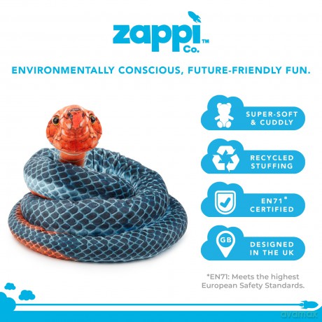 Zappi Co Kids Stuffed Soft Cuddly Plush Snake Toy - Part of Safari Animals Collection: Realistic and Lifelike, Perfect for Kids (180 cm Length)(Blue Coral Snake)