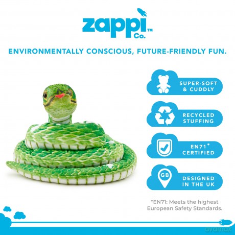Zappi Co Kids Stuffed Soft Cuddly Plush Snake Toy - Part of Safari Animals Collection: Realistic and Lifelike, Perfect for Kids (180 cm Length)(Green Tree python)