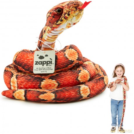 Zappi Co Kids Stuffed Soft Cuddly Plush Snake Toy - Part of Safari Animals Collection: Realistic and Lifelike, Perfect for Kids 180 cm Length(Orange/Black Corn Snake)