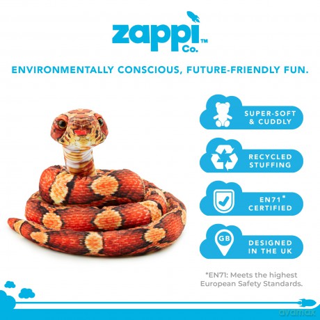 Zappi Co Kids Stuffed Soft Cuddly Plush Snake Toy - Part of Safari Animals Collection: Realistic and Lifelike, Perfect for Kids 180 cm Length(Orange/Black Corn Snake)
