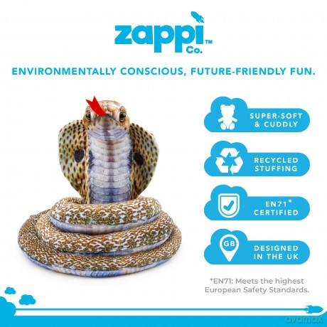 Zappi Co Kids Stuffed Soft Cuddly Plush Snake Toy - Part of Safari Animals Collection: Realistic and Lifelike, Perfect for Kids(Cobra)