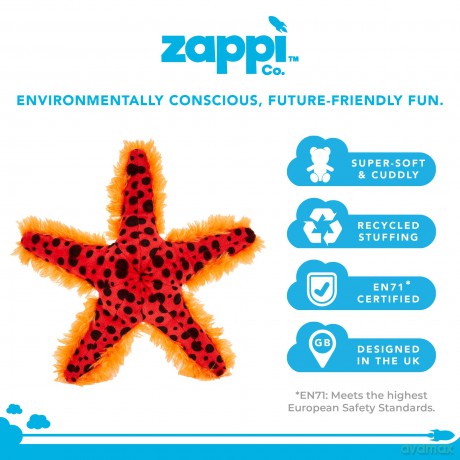 Zappi Co Plush Childrens Stuffed Soft Cuddly Plush Toy-Part of Safari Animals Collection, Perfect for Kids (24cm Width)(Starfish)