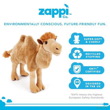 Zappi Co Plush Childrens Stuffed Soft Cuddly Plush Toy-Part of Safari Animals Collection, Perfect for Kids (26cm Height)(Bactrian Camel)